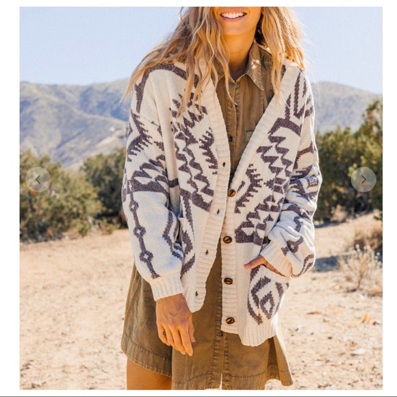 LAST ONE Boho Geometric Pattern Open Sweater Cardigan - Picture 3 of 4